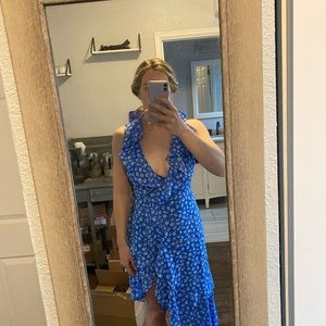 Asymmetrical Blue Floral Dress